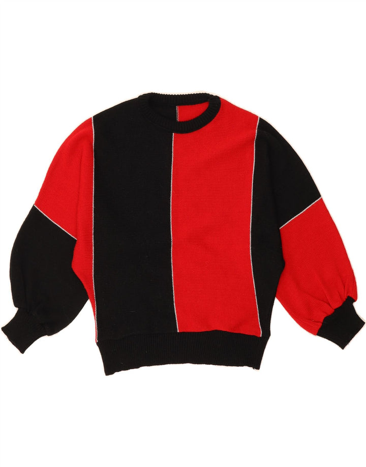 VINTAGE Womens Crew Neck Jumper Sweater UK 12 Medium Red Colourblock Vintage Vintage and Second-Hand Vintage from Messina Hembry 