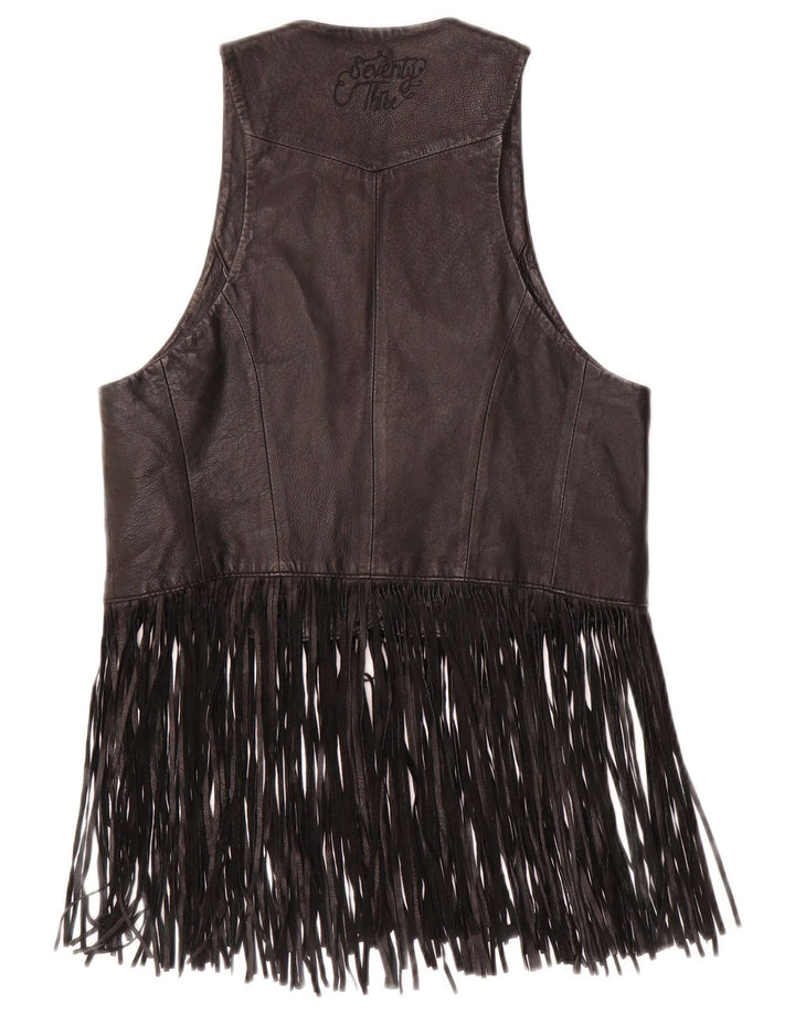 PEPE JEANS Dame lædervest UK 10 Lille sort læder cowboy