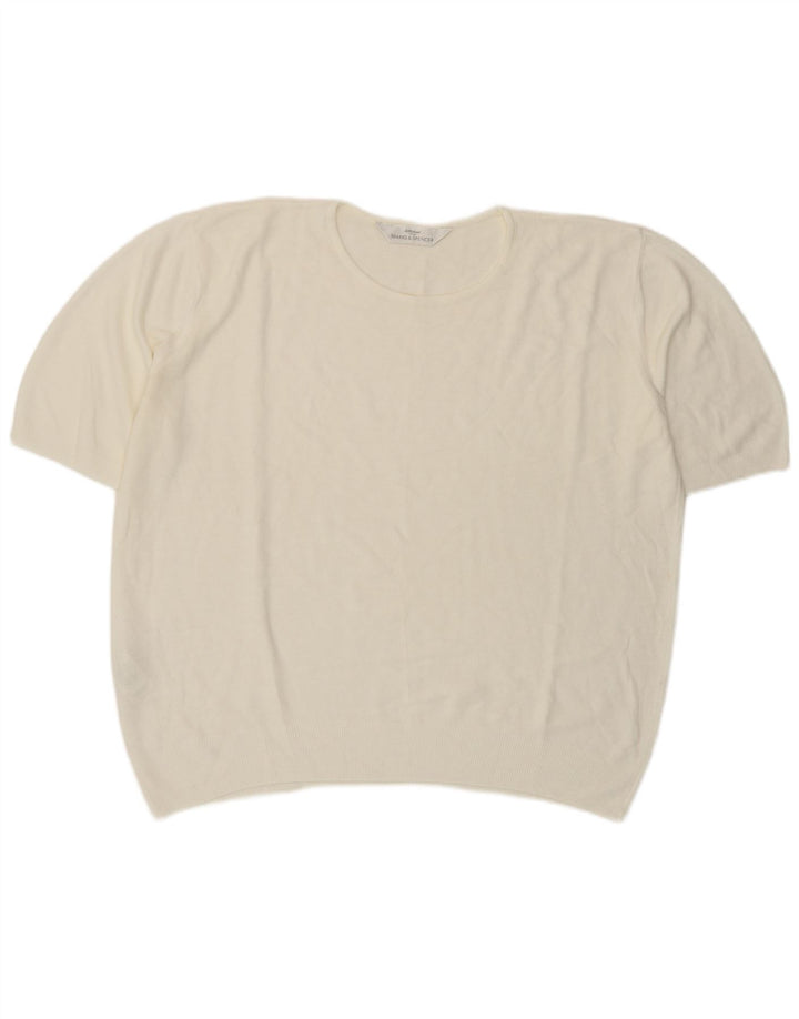 Marks & Spencer Dame Kortærmet Bluse Top UK 20 2XL Hvid Akryl