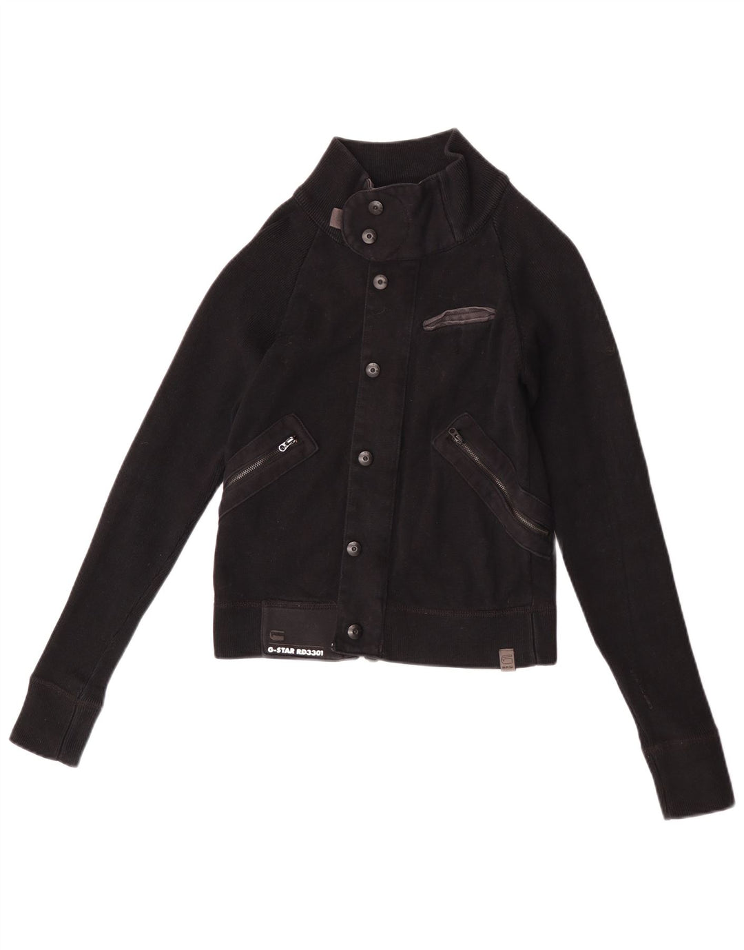 G-Star Womens Crop Bomber Jacket UK 12 Medium Black Bomuld