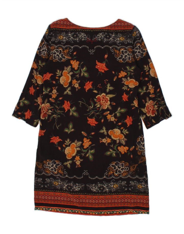 DESIGUAL Womens 3/4 Sleeve Basic Dress EU 38  Medium Black Floral Vintage Desigual and Second-Hand Desigual from Messina Hembry 