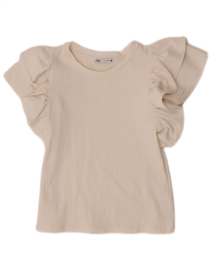 Zara Womens Crop Bluse Top UK 12 Medium White Polyester