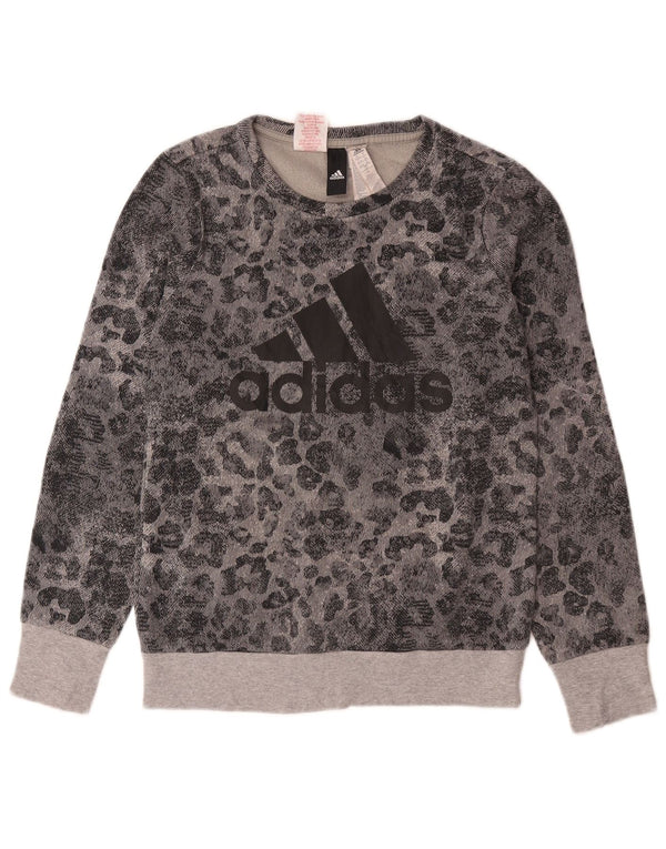 Adidas piger grafisk sweatshirt trøje 13-14 år grå dyreprint bomuld