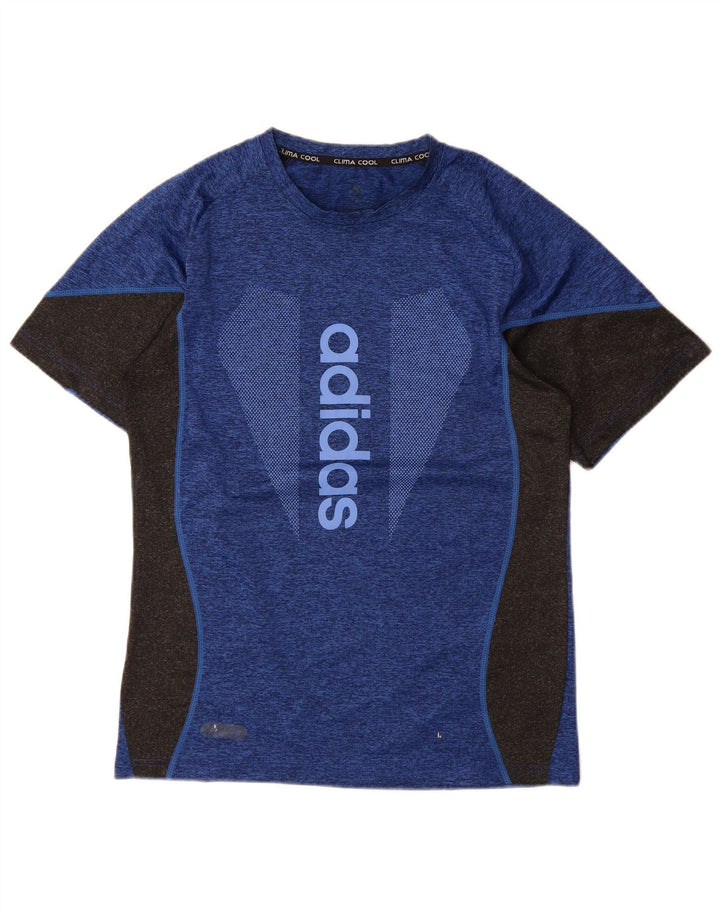 Adidas Herre Climacool Grafisk T-Shirt Top Medium Blue Colourblock Polyester