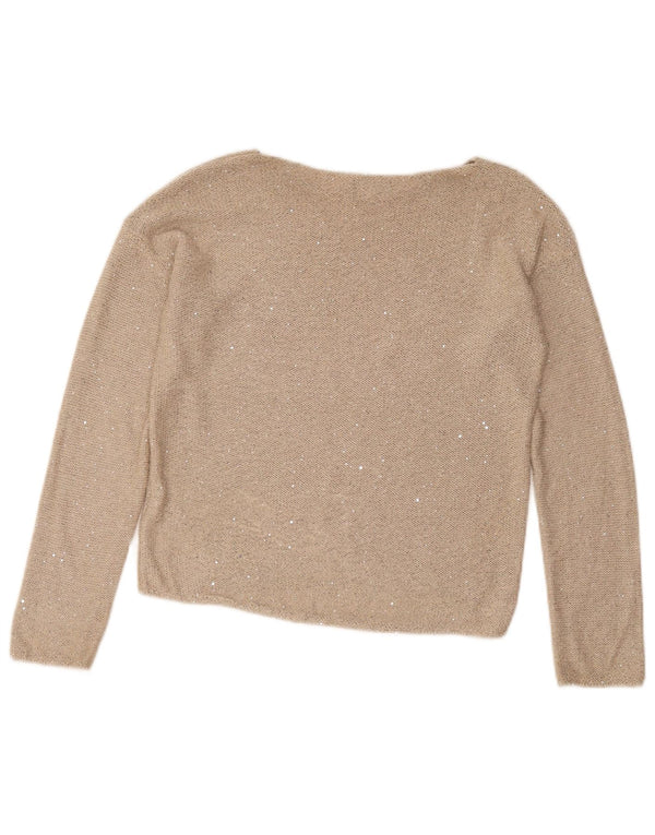 Benetton Dame Boat Neck Jumper Sweater UK 12 Medium Beige Flecked