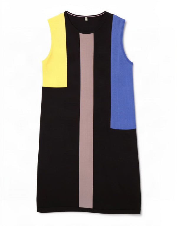 Benetton Womens Sleeveless Shift Dress UK 10 Small Black Colourblock