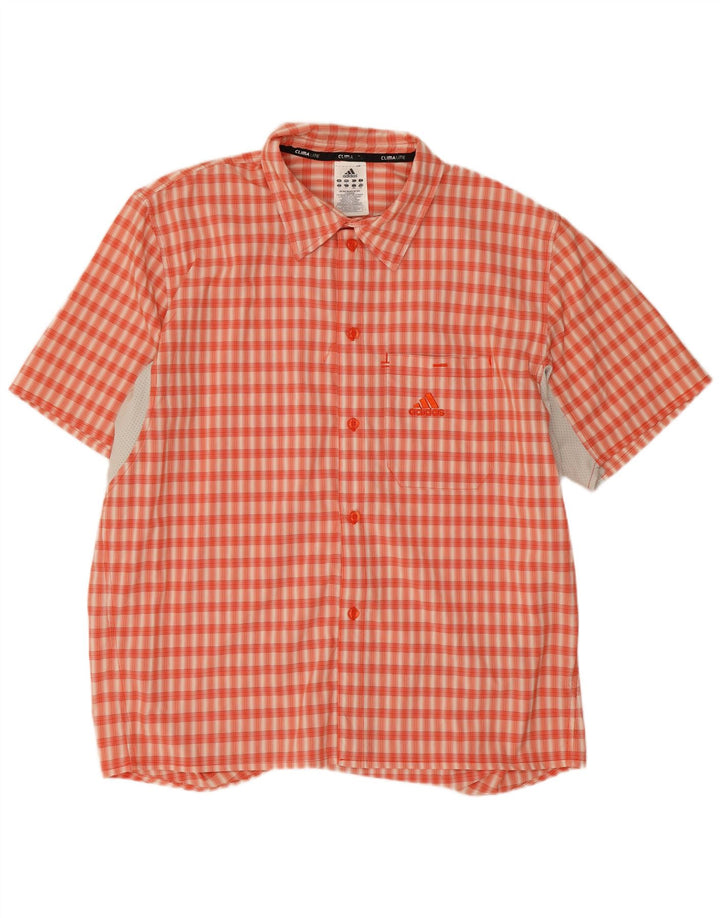 Adidas Herre Climalite kortærmet skjorte stor orange ternet polyester