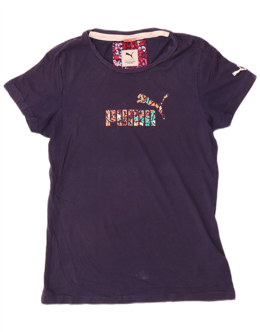 Puma Grafisk T-Shirt Top UK 12 Medium Marineblå Bomuld