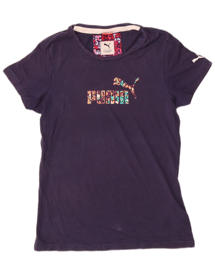 Puma Grafisk T-Shirt Top UK 12 Medium Marineblå Bomuld