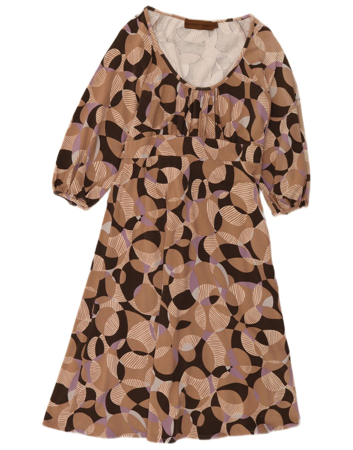 Fenn Wright Manson Dame A-Line Kjole UK 8 Lille Beige Geometrisk Bomuld