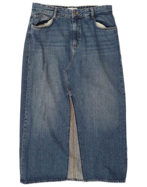 Zara Dame Højtalje Denim Nederdel Stor W30 Blå