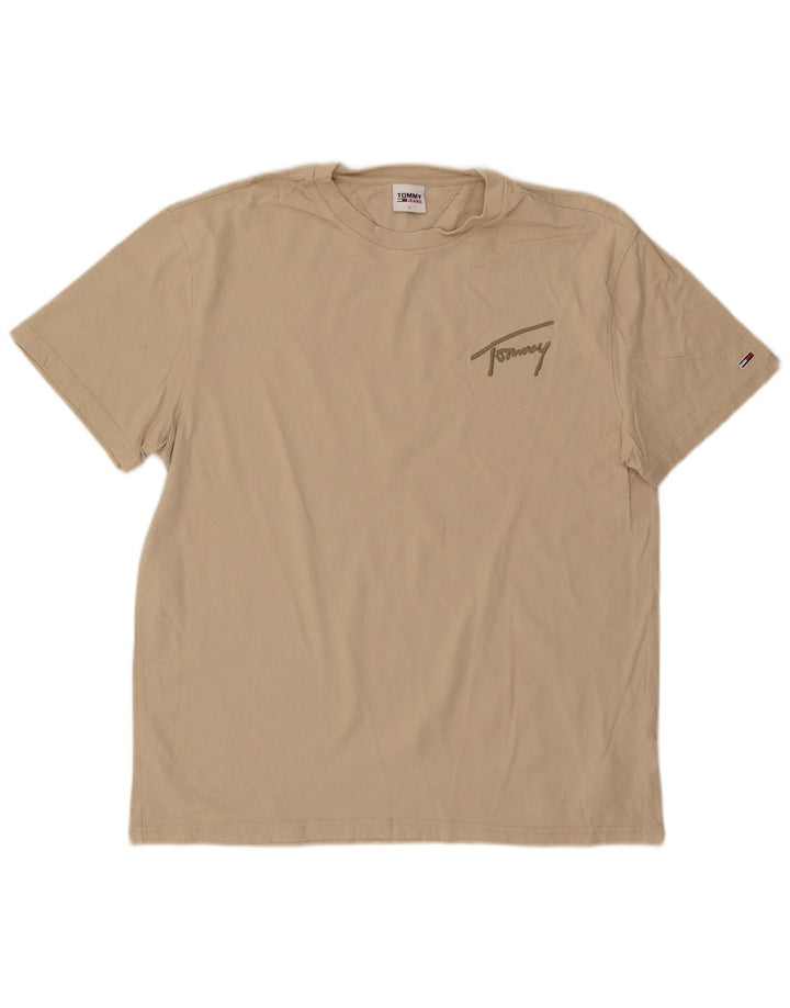 TOMMY HILFIGER Mens T-Shirt Top Large Beige Cotton