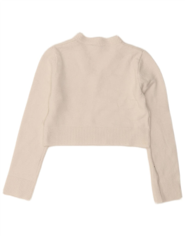 Zara Womens Crop V-hals sweater UK 12 Medium White Viscose