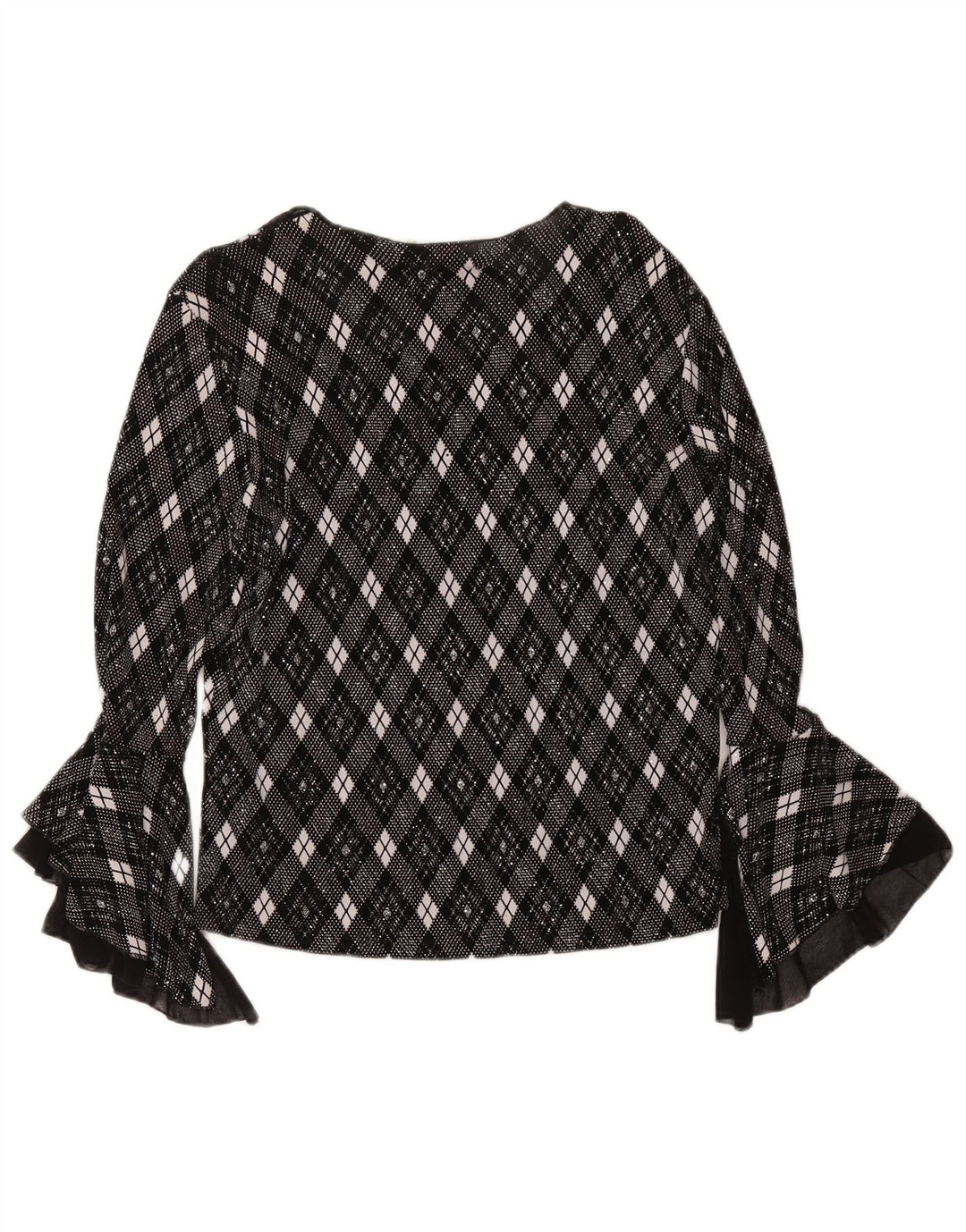 Vintage Dame Langærmet Bluse Top UK 10 Lille Grå Geometrisk Acetat