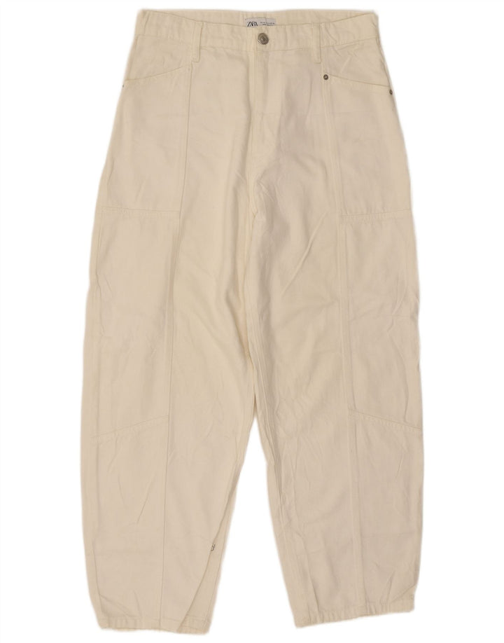Zara Dame Højhøjde Løse Jeans EU 40 Medium W32 L27 Off White