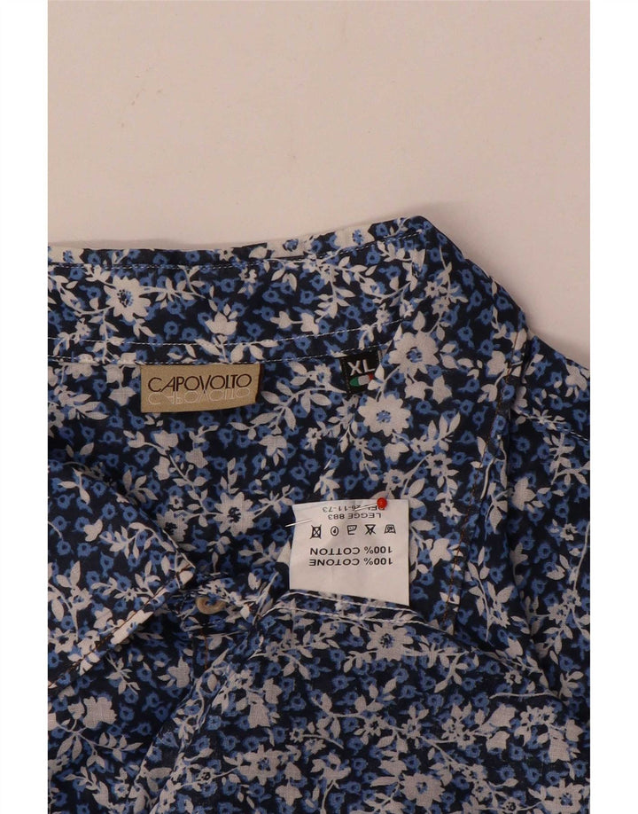 Vintage herreskjorte XL blå blomster bomuld