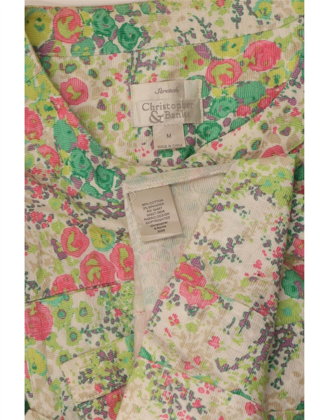 VINTAGE skjortebluse med 3/4 ærmer til kvinder UK 12 Medium Multicolored Floral
