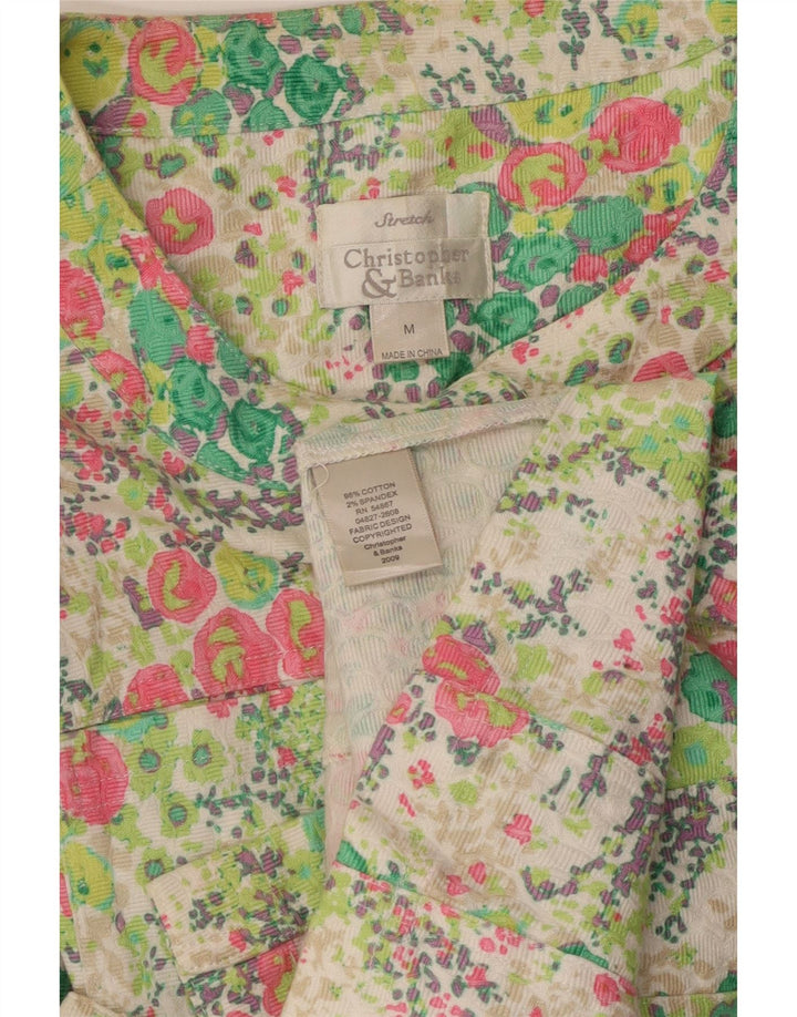 VINTAGE skjortebluse med 3/4 ærmer til kvinder UK 12 Medium Multicolored Floral