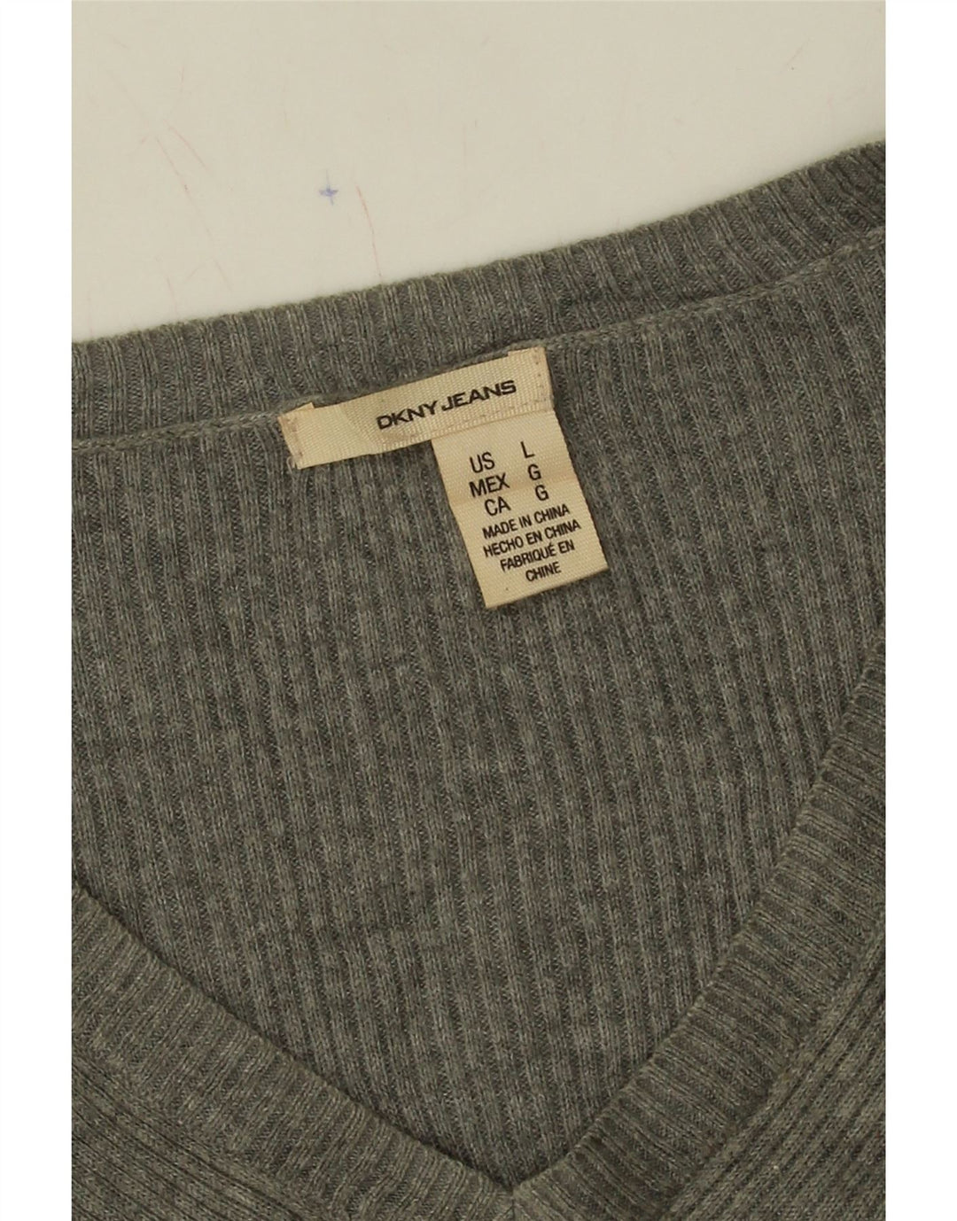 DKNY Womens V-Neck Jumper Sweater UK 14 Large Grey Cotton Vintage Dkny and Second-Hand Dkny from Messina Hembry 