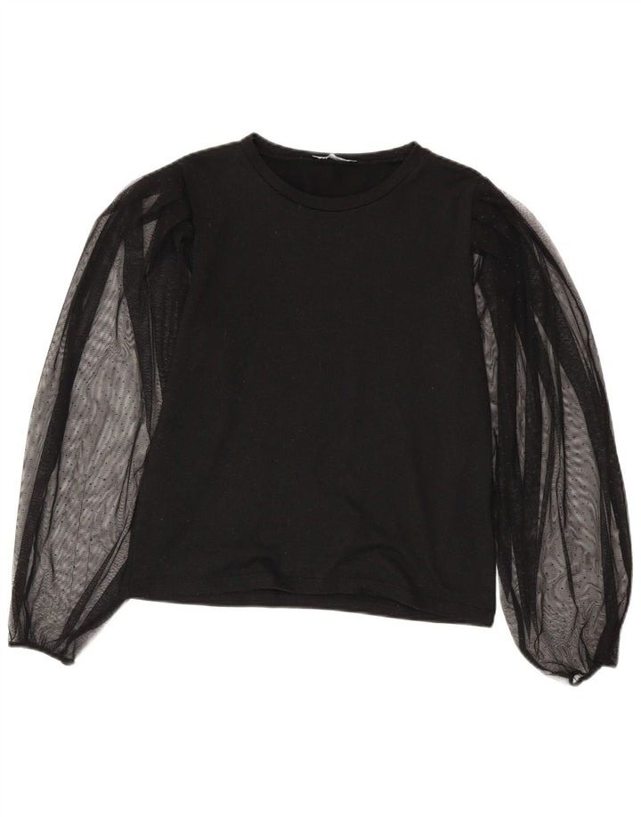 Zara Dame Langærmet Bluse Top UK 10 Lille Sort