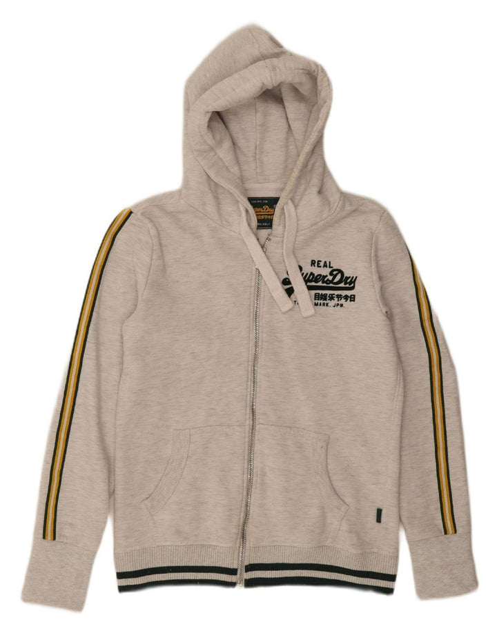 SUPERDRY Womens Graphic Zip Hoodie Sweater UK 12 Medium  Grey Flecked