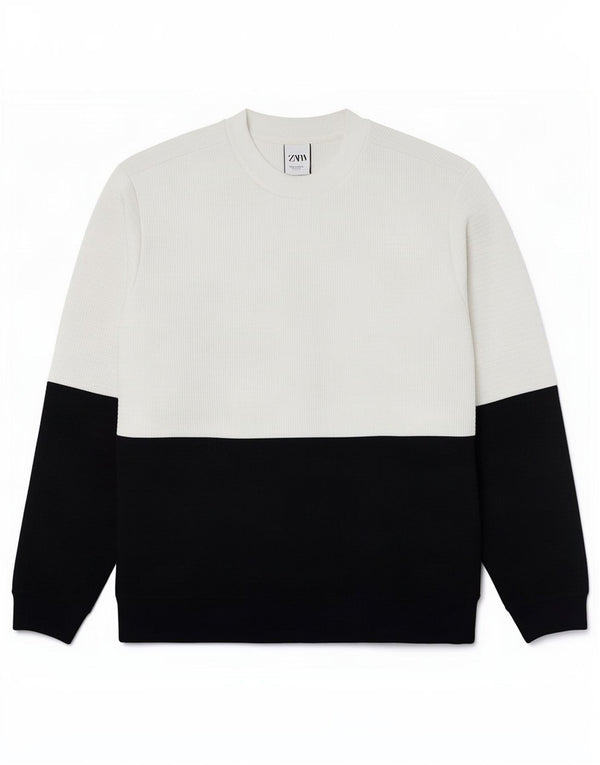 Zara Herre Sweatshirt Jumper XL Hvid Colourblock Polyester