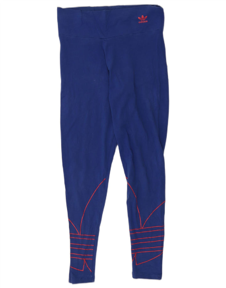 Adidas Dame Grafiske Leggings UK 14 Medium Blue Bomuld
