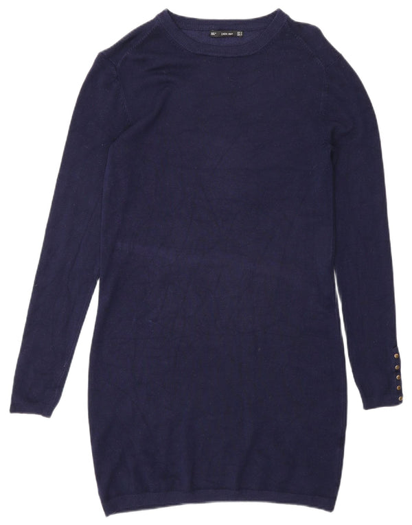 Zara Dame Langærmet Jumper Dress UK 12 Medium Navy Blue