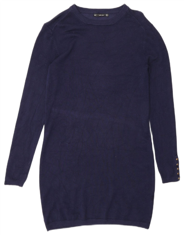 Zara Dame Langærmet Jumper Dress UK 12 Medium Navy Blue