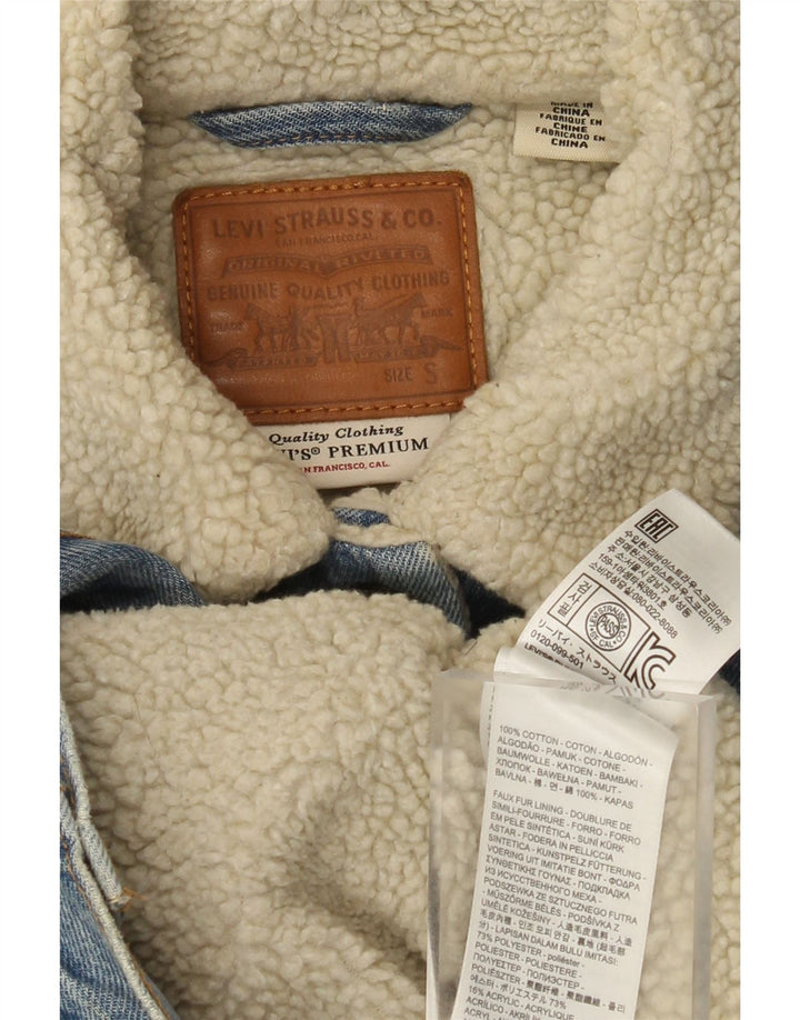 Levi's Kvinder grafisk Sherpa denimjakke UK 10 Lille blå bomuld