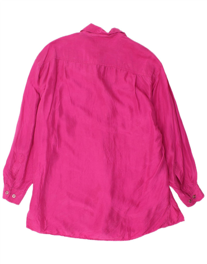 Vintage Dame Oversized Shirt Bluse UK 10 Small Pink Silk