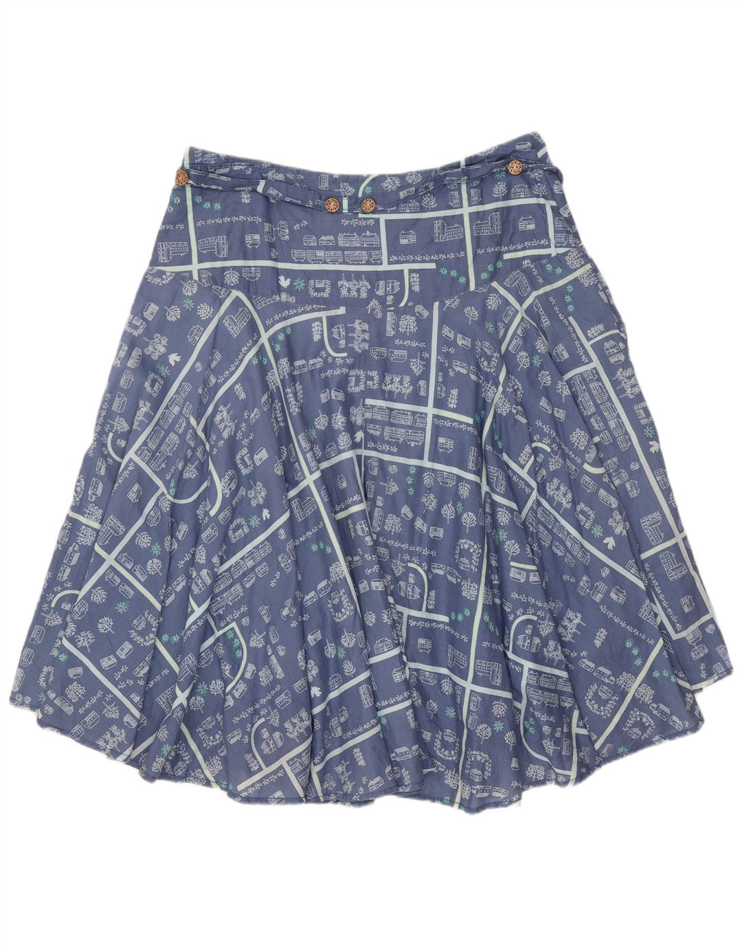 White Stuff Dame grafisk A-line nederdel UK 12 Medium W30 Blå Bomuld