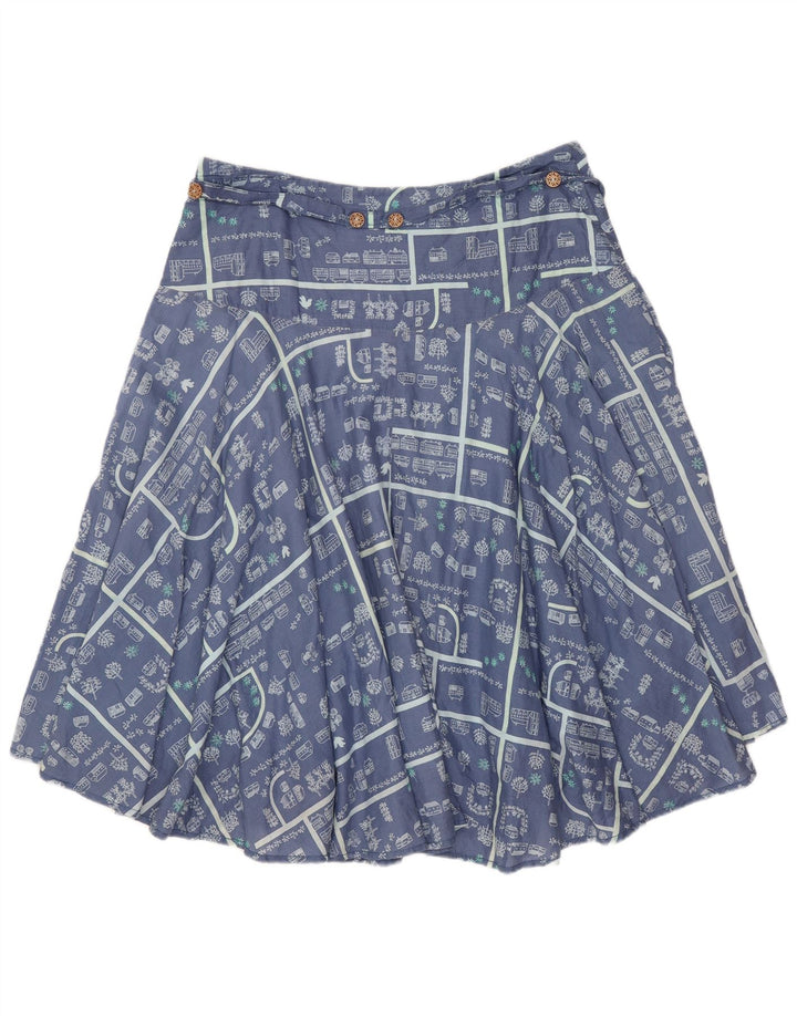 White Stuff Dame grafisk A-line nederdel UK 12 Medium W30 Blå Bomuld