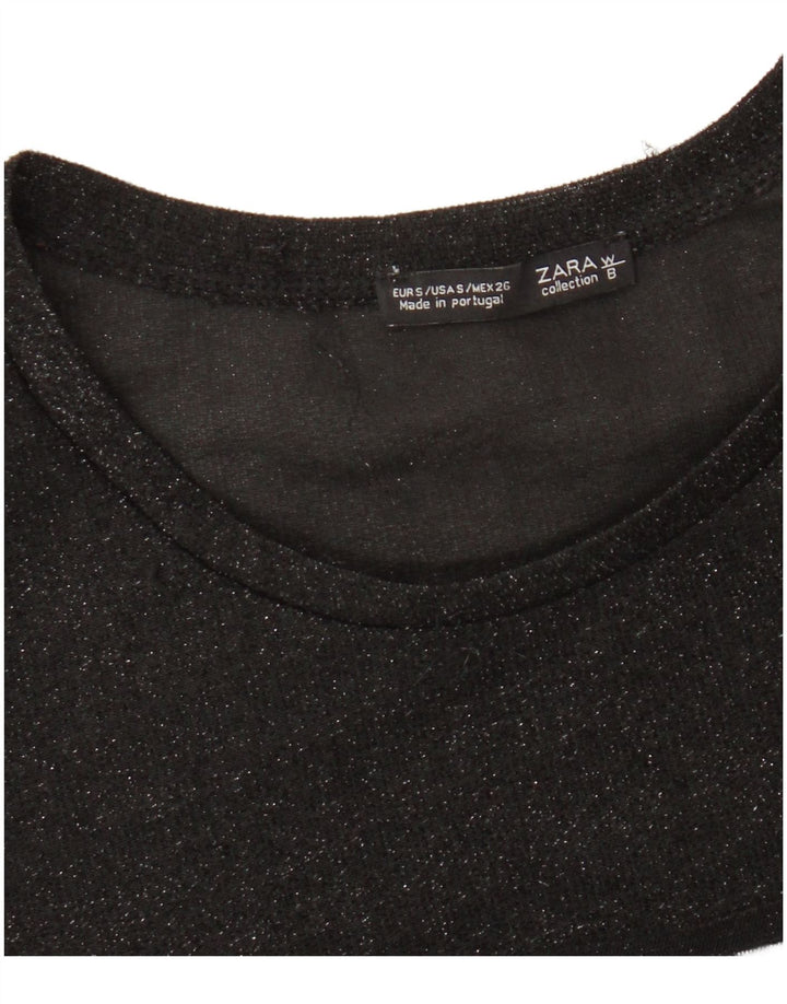 Zara Dame Grafisk T-Shirt Top UK 10 Lille Sort