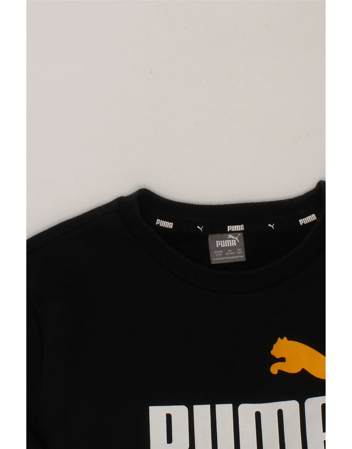 PUMA Boys Graphic Sweatshirt Jumper 13-14 Years Black Cotton Vintage Puma and Second-Hand Puma from Messina Hembry 