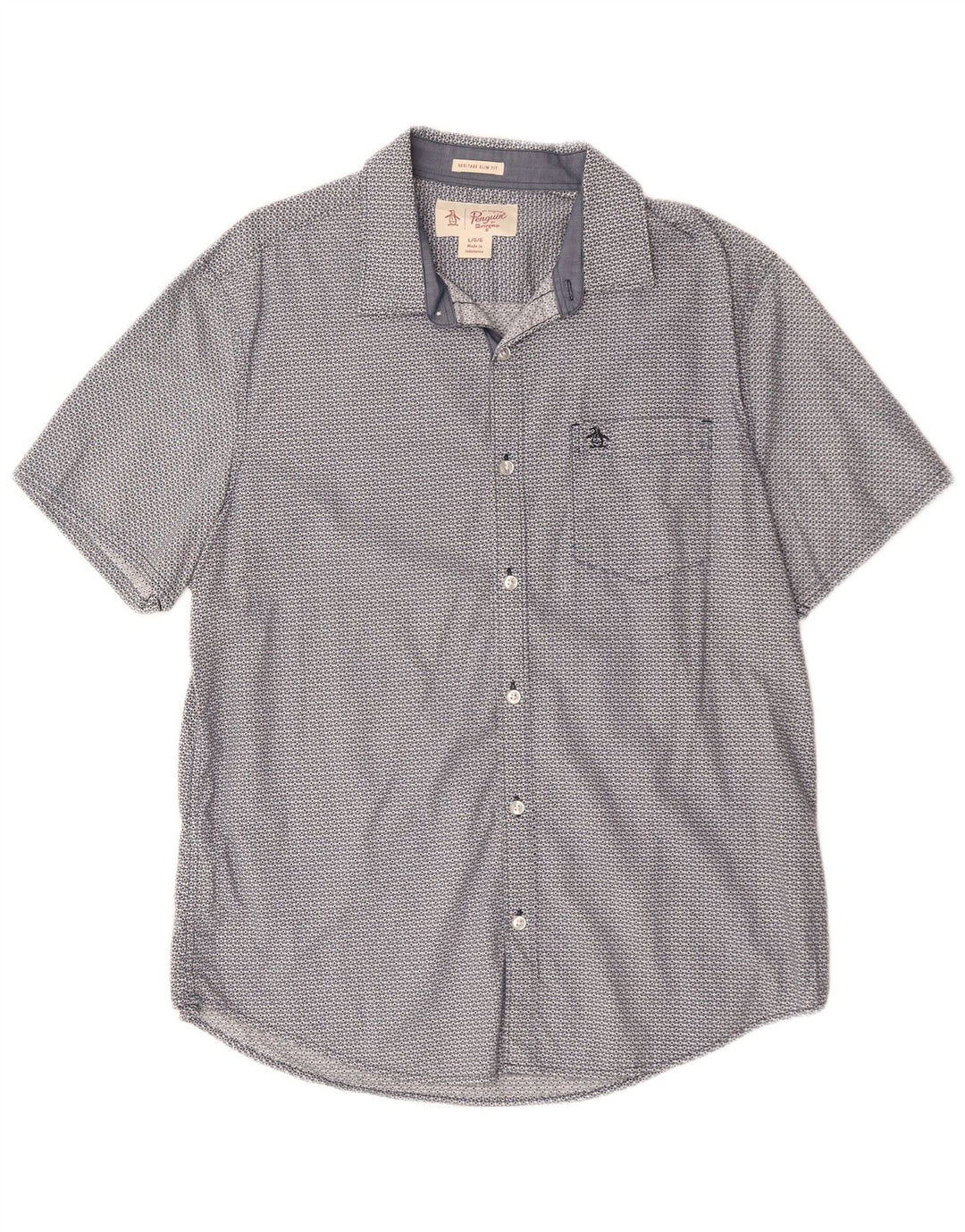 PENGUIN Heritage Slim Fit Kortærmet Skjorte Stor Blå Geometrisk