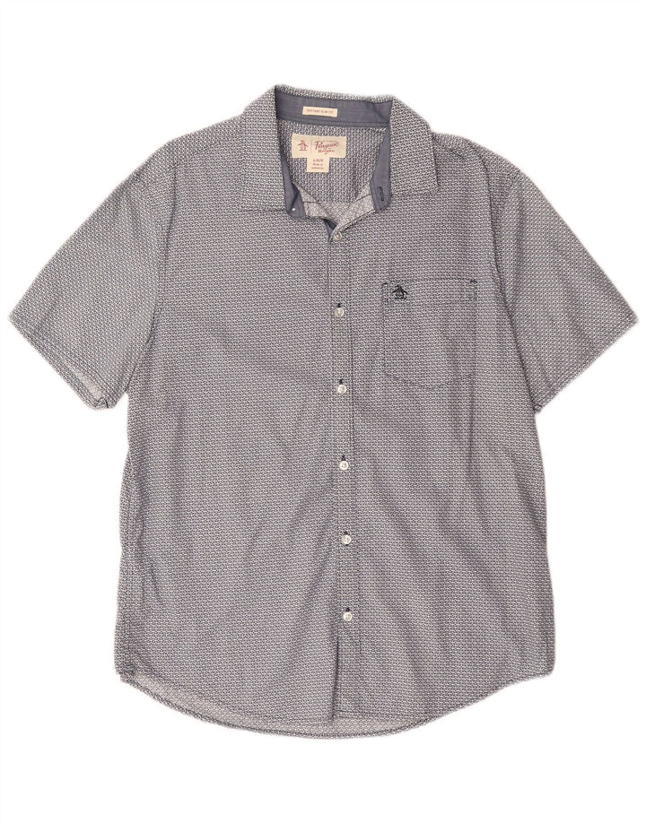 PENGUIN Heritage Slim Fit Kortærmet Skjorte Stor Blå Geometrisk