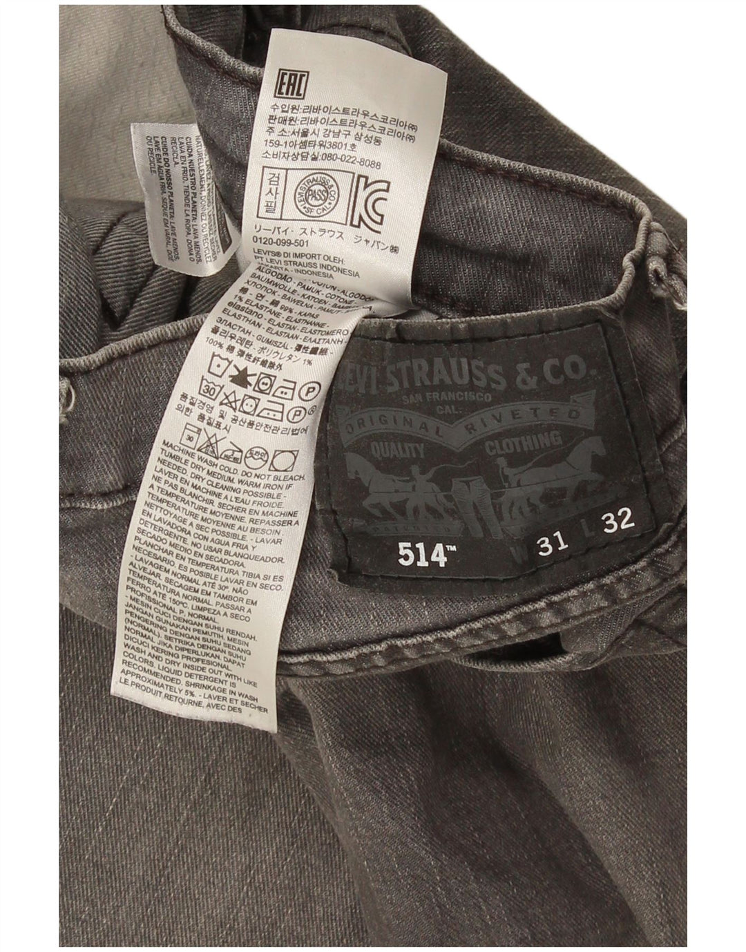 Levi's Herre 514 Straight Jeans W31 L28 Grå Bomuld