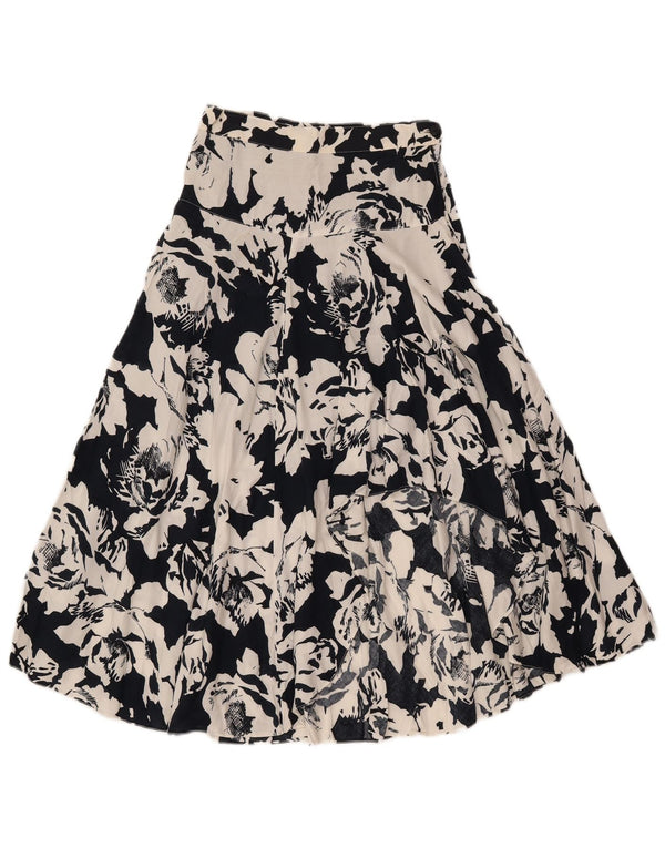 Vintage Kvinders Flared Skirt IT 40 Small W25 Black Floral Polyester