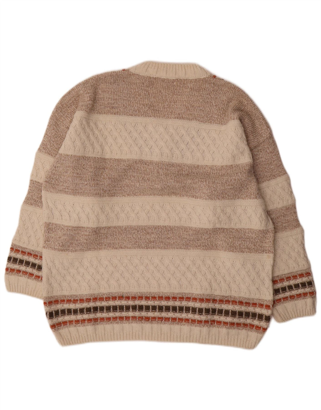 Vintage herre V-hals sweater mellem beige stribet uld