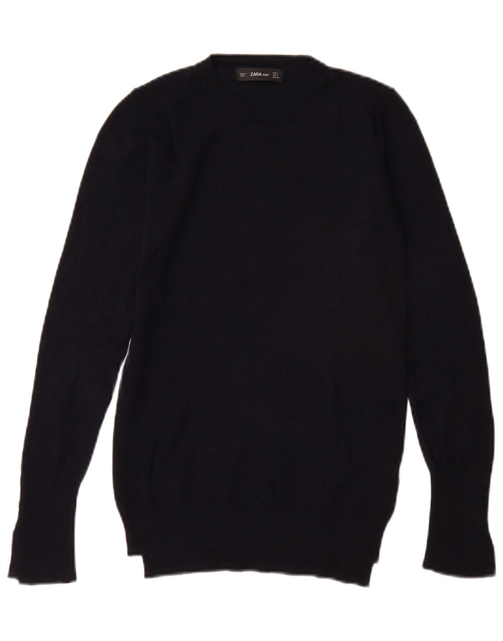 ZARA Womens Crew Neck Jumper Sweater UK 8 Small Navy Blue Viscose