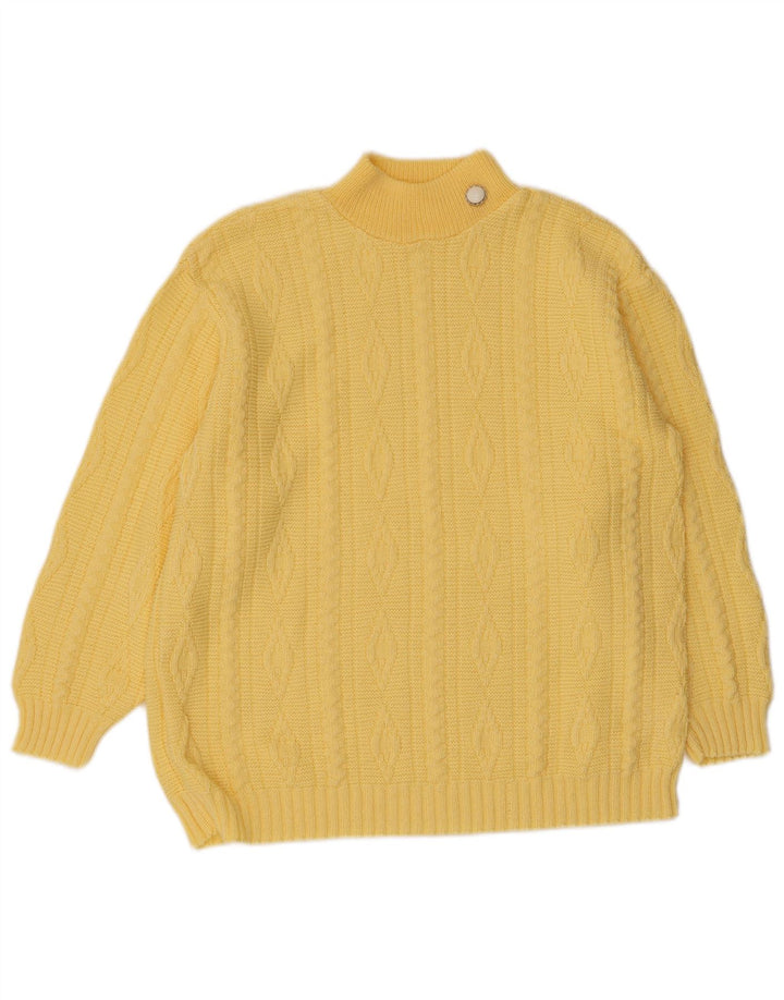 VINTAGE Dame Turtle Neck Sweater UK 12 Medium Yellow
