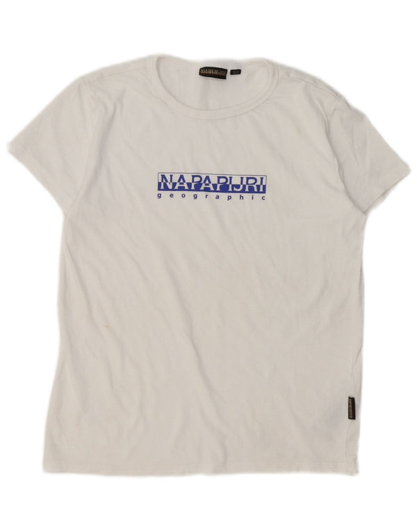 Napapijri Boys Geographic Graphic T-Shirt Top 11-12 år Hvid Bomuld