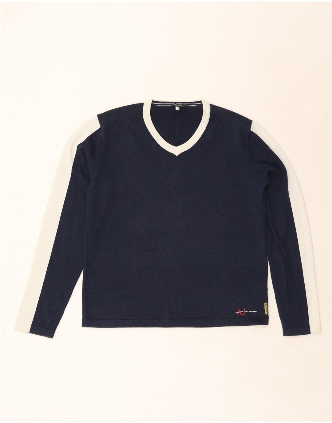 Armani Herre V-hals sweater Medium Marineblå Colourblock Bomuld