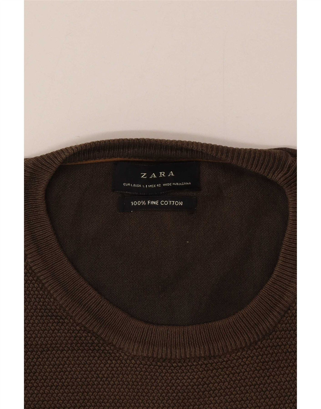 Zara Herre sweater med rund hals, stor brun bomuld