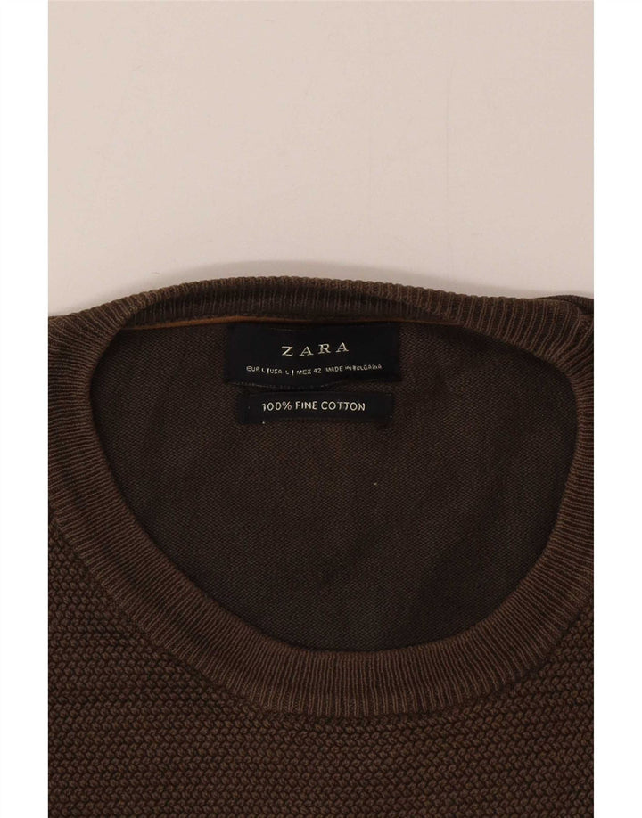 Zara Herre sweater med rund hals, stor brun bomuld
