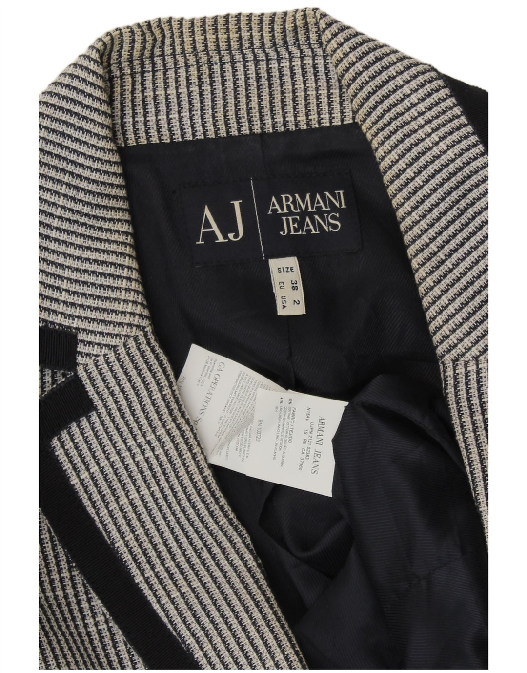 ARMANI JEANS Dame 2-knaps blazerjakke EU 38 mellemgrå stribet