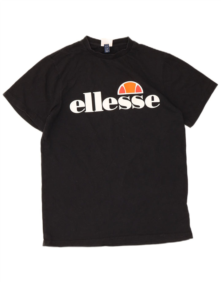 ELLESSE Grafisk T-shirt top til kvinder UK 10 Lille sort bomuld
