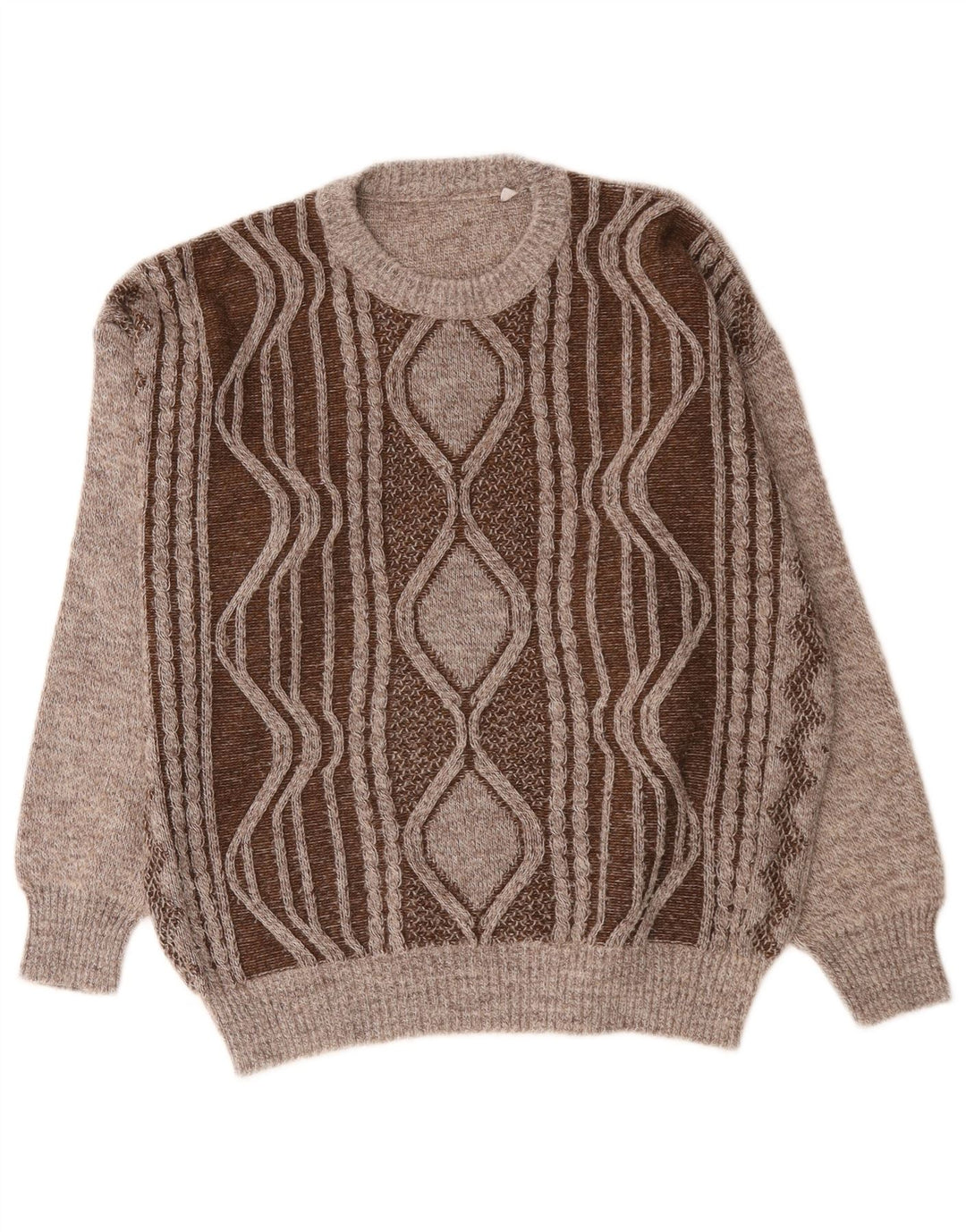 Vintage herre rund hals sweater stor brun geometrisk
