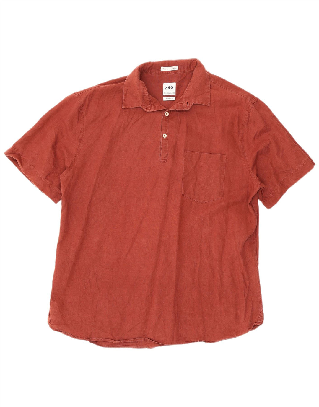 Zara Herre Kortærmet Relaxed Fit Pullover Shirt Large Burgundy